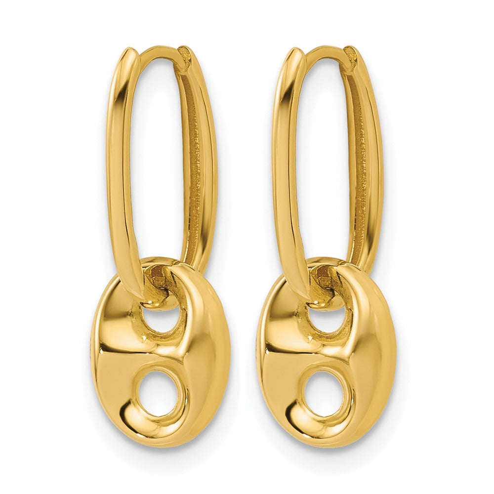 14K Yellow Gold Polished/Dia Cut Mariner Bead Hinged Hoop Earrings