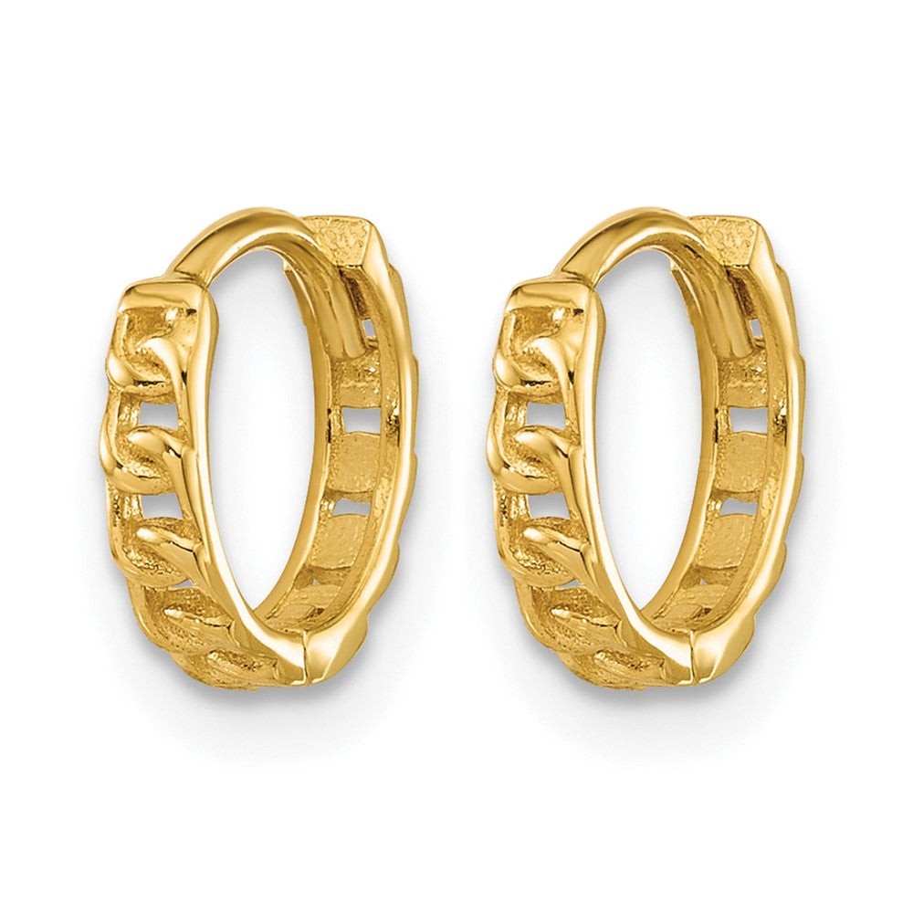 14K Yellow Gold Polished Curb Link Round Hinged Hoop Earrings