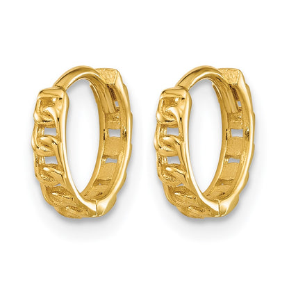 14K Yellow Gold Polished Curb Link Round Hinged Hoop Earrings