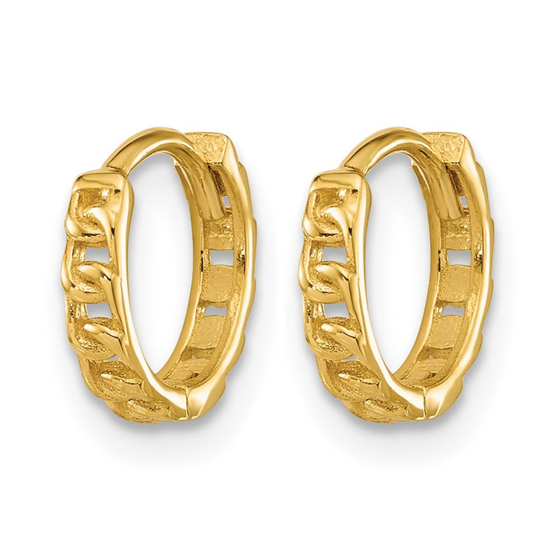 14K Yellow Gold Polished Curb Link Round Hinged Hoop Earrings