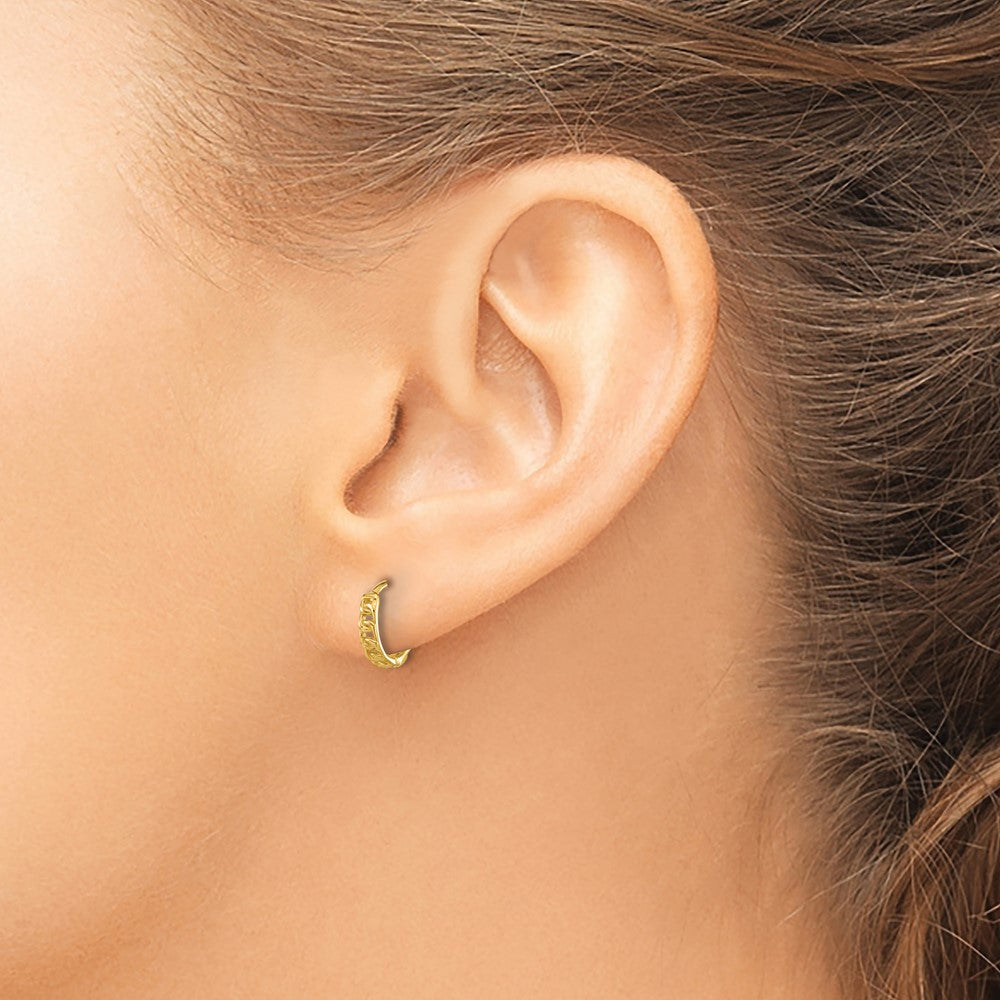 14K Yellow Gold Polished Curb Link Round Hinged Hoop Earrings