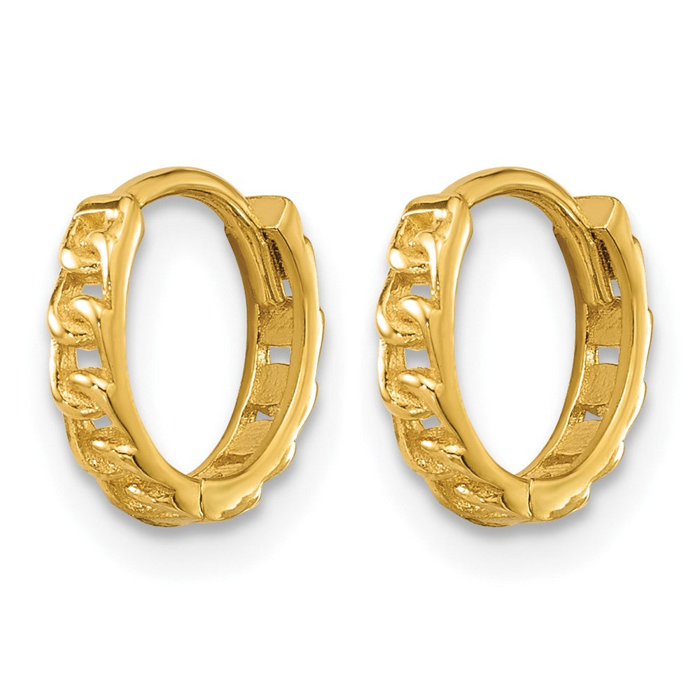 14K Yellow Gold Polished Curb Link Round Hinged Hoop Earrings