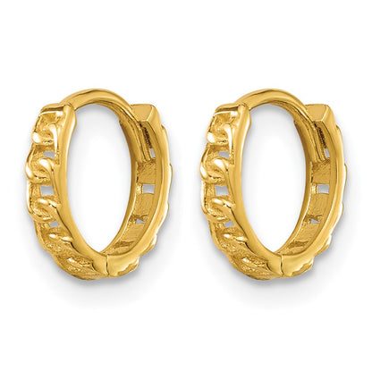 14K Yellow Gold Polished Curb Link Round Hinged Hoop Earrings