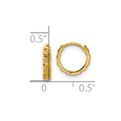 14K Yellow Gold Polished Curb Link Round Hinged Hoop Earrings