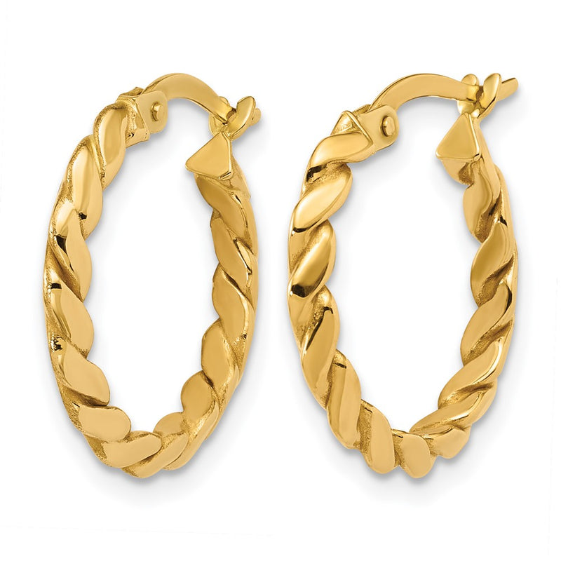 14K Yellow Gold Polished Twisted Round Hoop Earrings