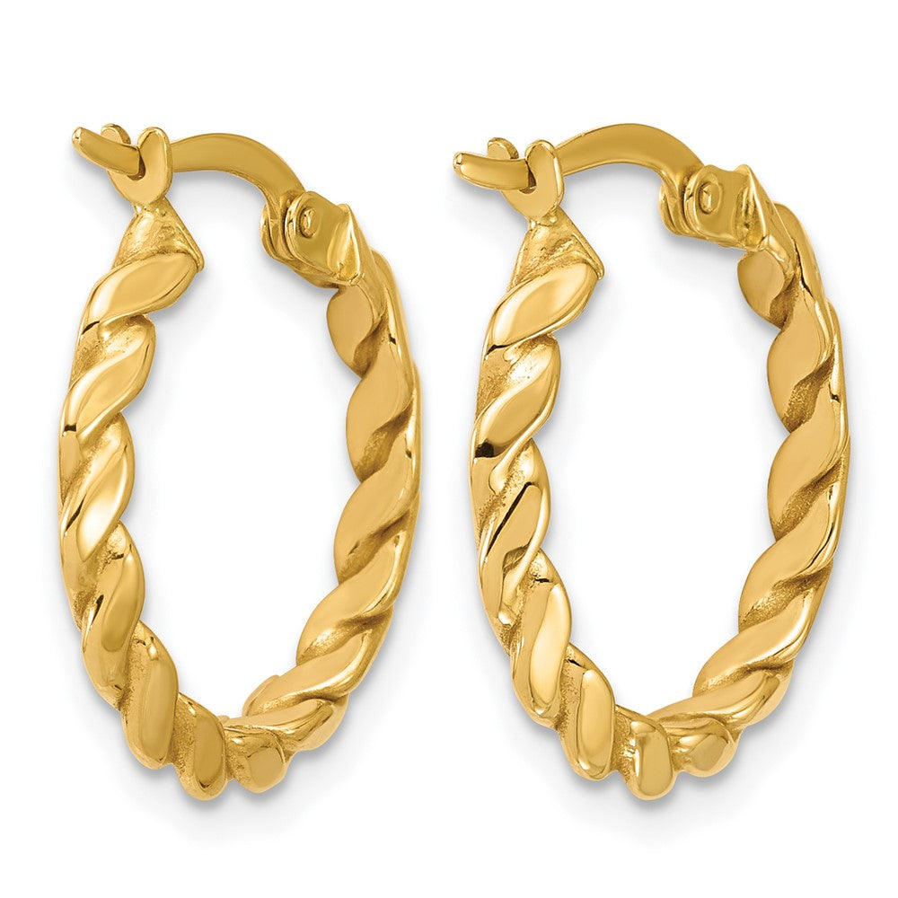 14K Yellow Gold Polished Twisted Round Hoop Earrings