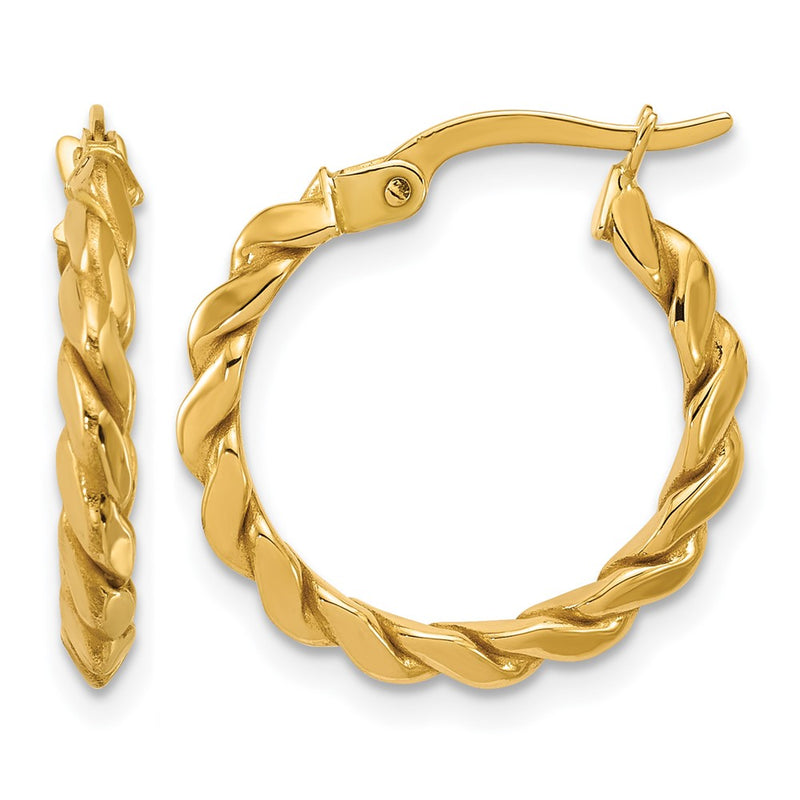 14K Yellow Gold Polished Twisted Round Hoop Earrings
