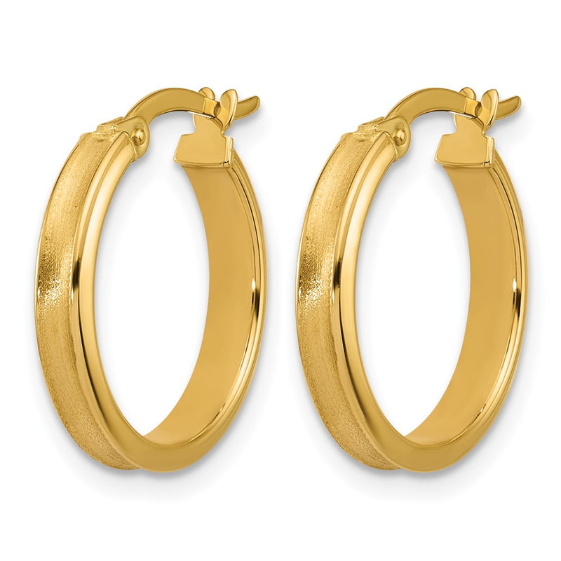 14K Yellow Gold Polished And Satin Round Hoop Earrings
