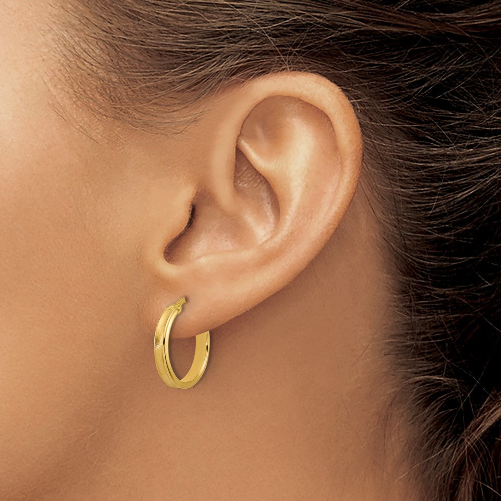 14K Yellow Gold Polished And Satin Round Hoop Earrings