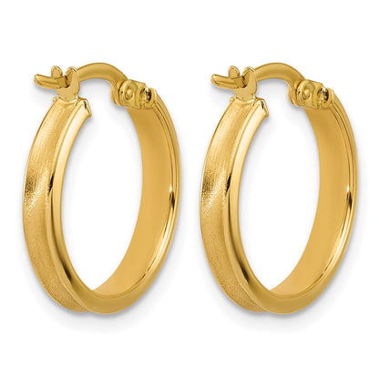 14K Yellow Gold Polished And Satin Round Hoop Earrings