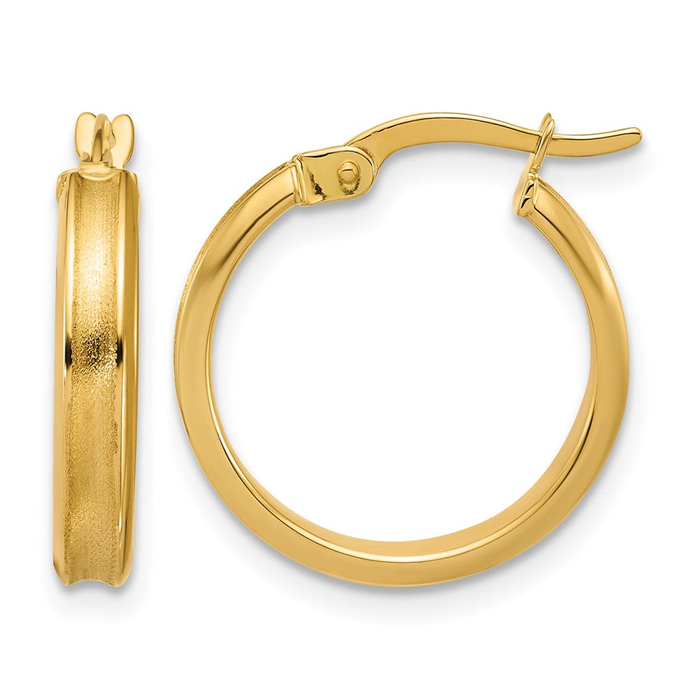 14K Yellow Gold Polished And Satin Round Hoop Earrings