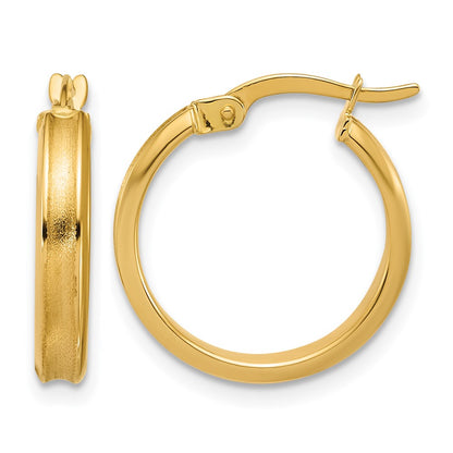 14K Yellow Gold Polished And Satin Round Hoop Earrings