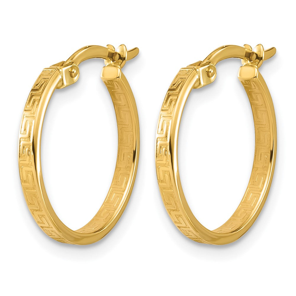 14K Yellow Gold Polished Greek Key Round Hoop Earrings