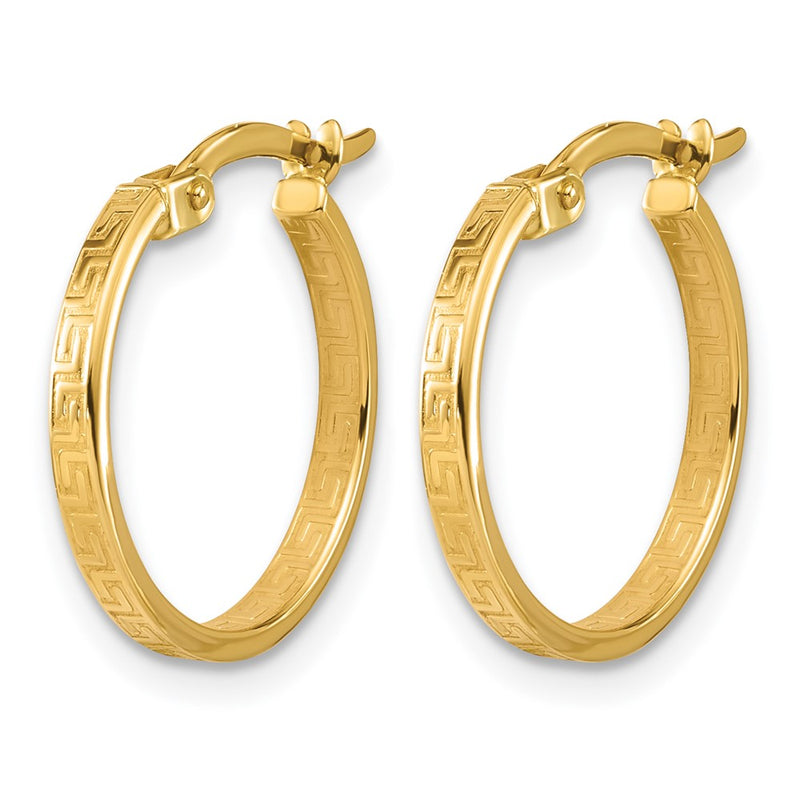 14K Yellow Gold Polished Greek Key Round Hoop Earrings