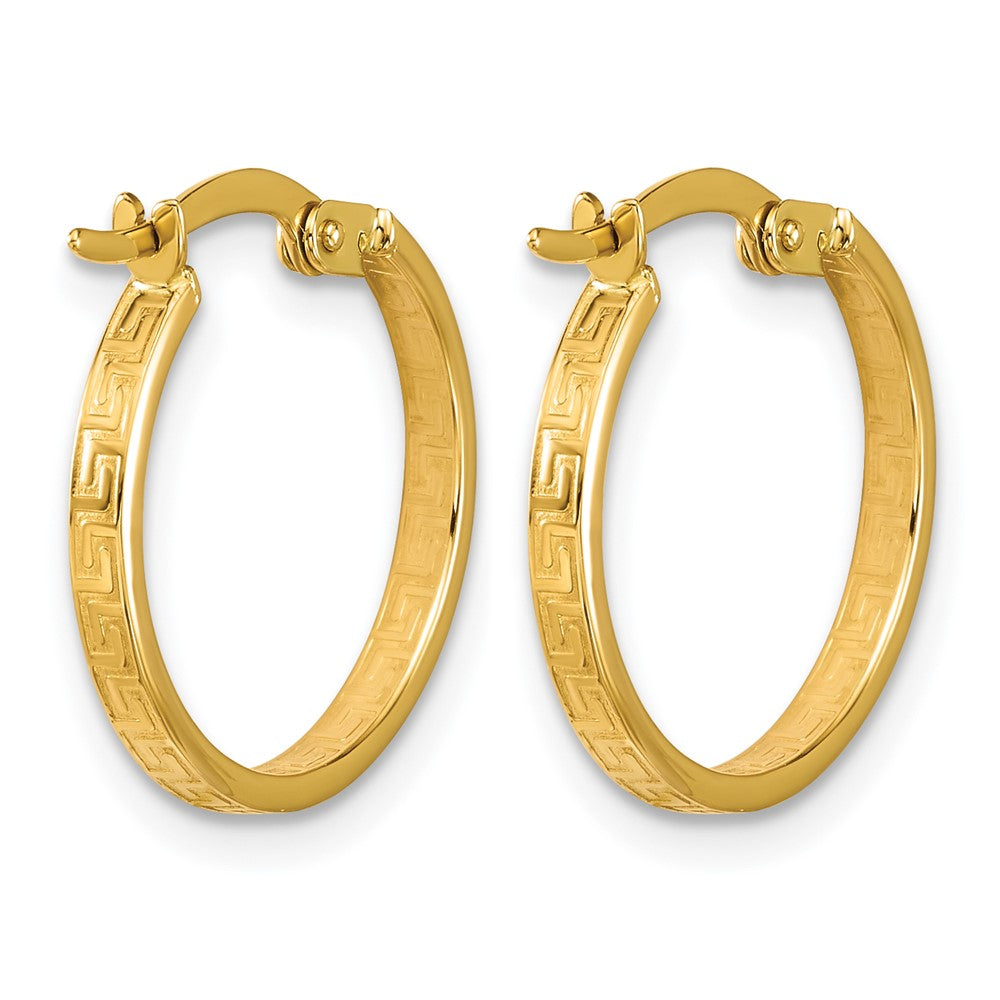 14K Yellow Gold Polished Greek Key Round Hoop Earrings