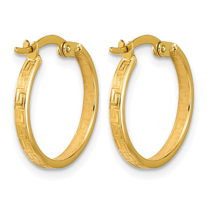 14K Yellow Gold Polished Greek Key Round Hoop Earrings
