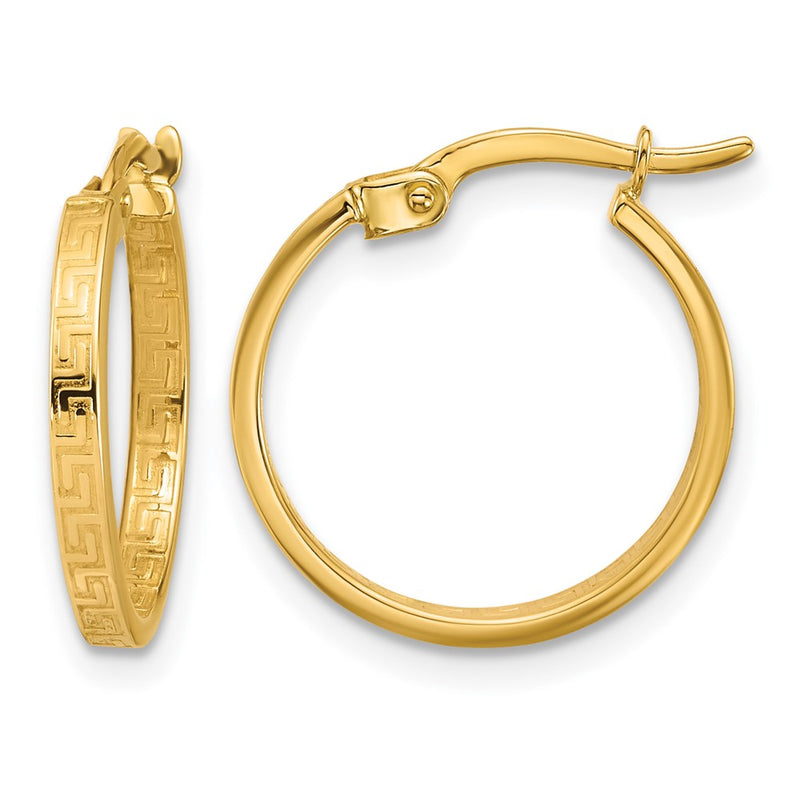 14K Yellow Gold Polished Greek Key Round Hoop Earrings