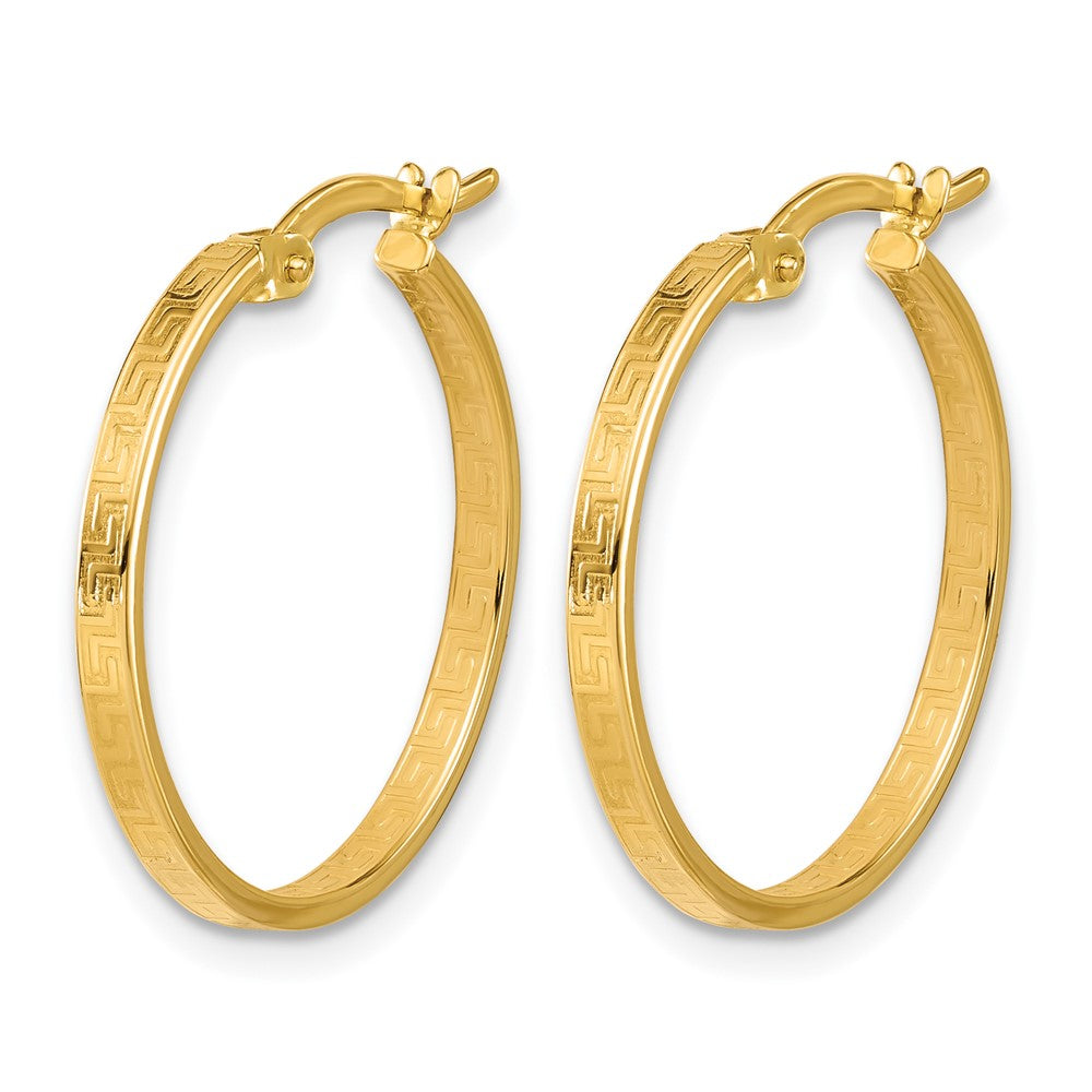 14K Yellow Gold Polished Greek Key Round Hoop Earrings