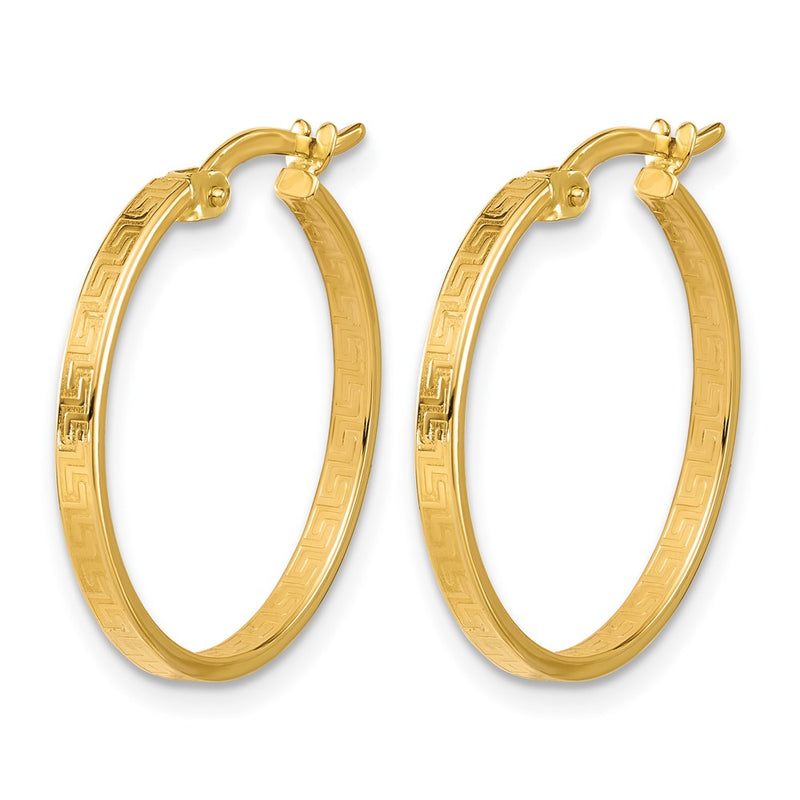 14K Yellow Gold Polished Greek Key Round Hoop Earrings