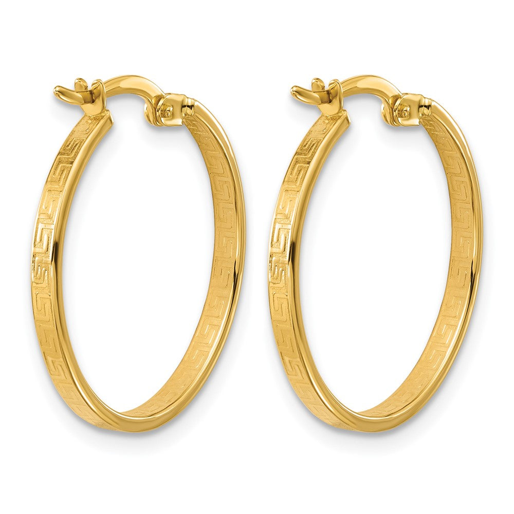 14K Yellow Gold Polished Greek Key Round Hoop Earrings