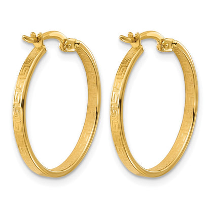 14K Yellow Gold Polished Greek Key Round Hoop Earrings