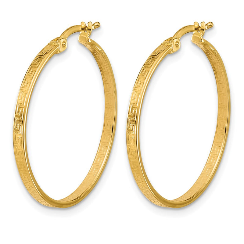14K Yellow Gold Polished Greek Key Round Hoop Earrings