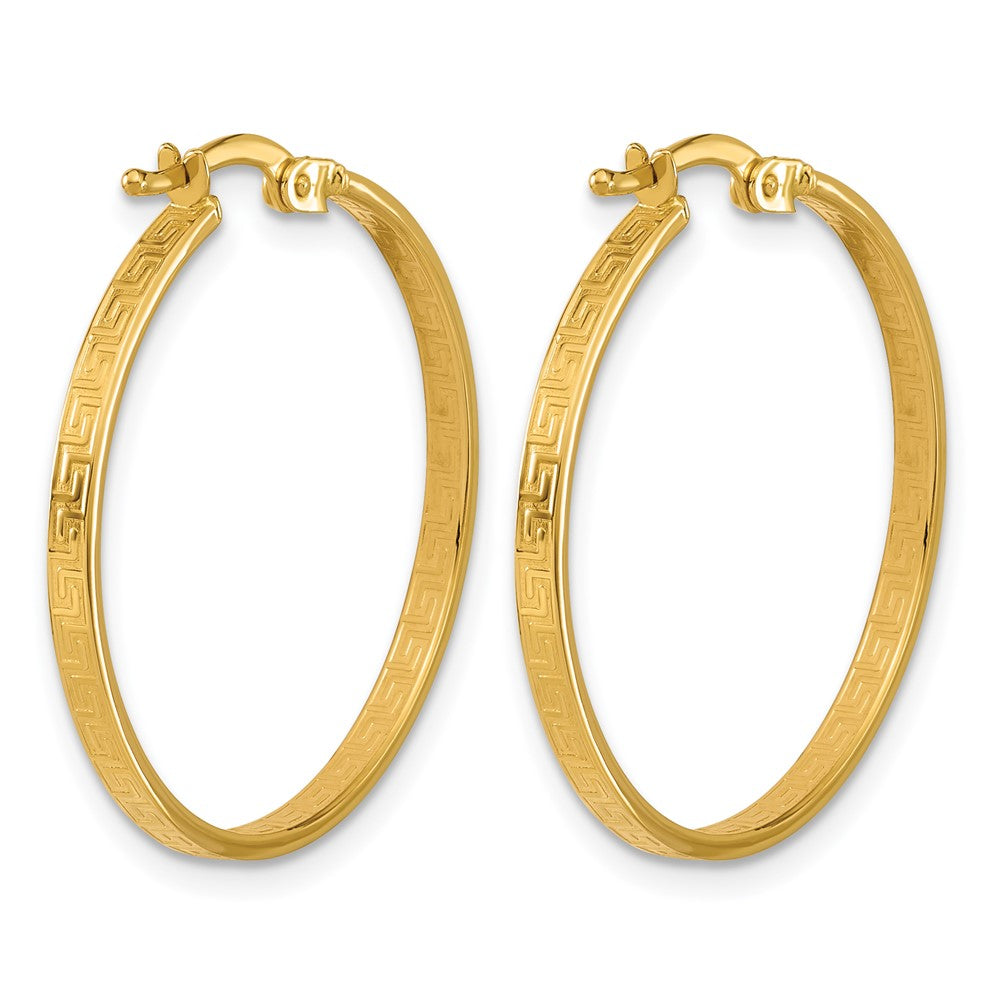 14K Yellow Gold Polished Greek Key Round Hoop Earrings