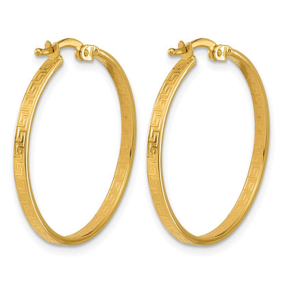 14K Yellow Gold Polished Greek Key Round Hoop Earrings