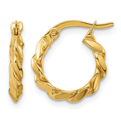 14K Yellow Gold Polished Twisted Round Hoop Earrings