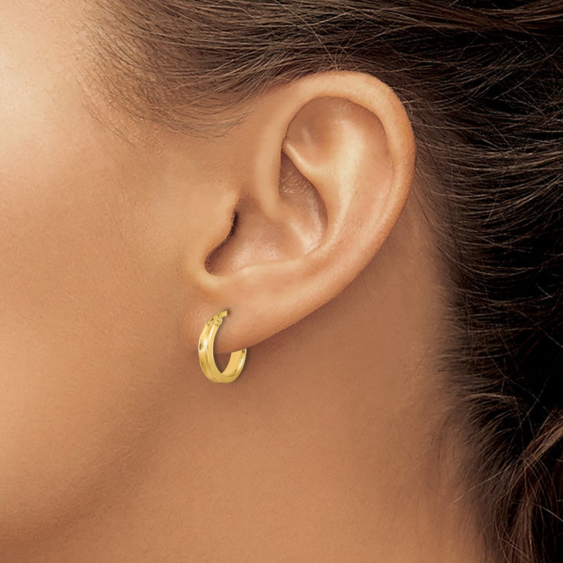 14K Yellow Gold Polished And Satin Round Hoop Earrings