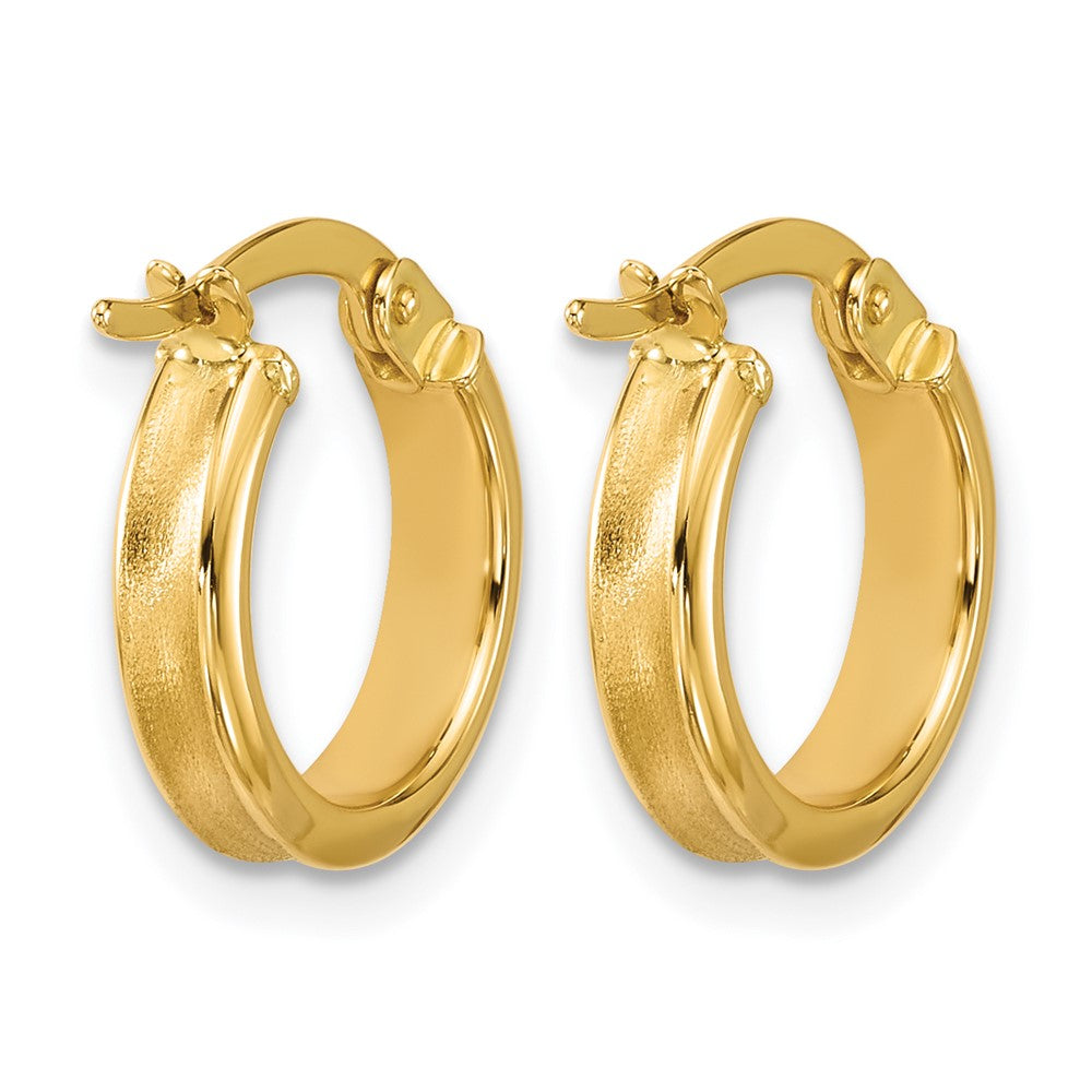 14K Yellow Gold Polished And Satin Round Hoop Earrings