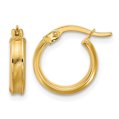 14K Yellow Gold Polished And Satin Round Hoop Earrings