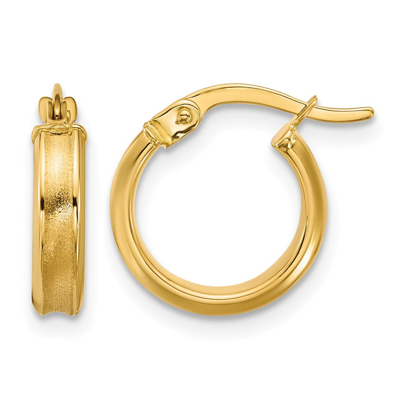 14K Yellow Gold Polished And Satin Round Hoop Earrings
