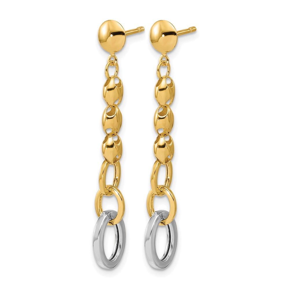 14K Yellow & Rhodium Wht Rh Polished Fancy Oval Link Post Dangle Earrings