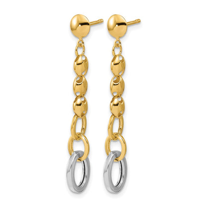 14K Yellow & Rhodium Wht Rh Polished Fancy Oval Link Post Dangle Earrings