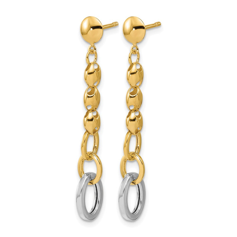 14K Yellow & Rhodium Wht Rh Polished Fancy Oval Link Post Dangle Earrings