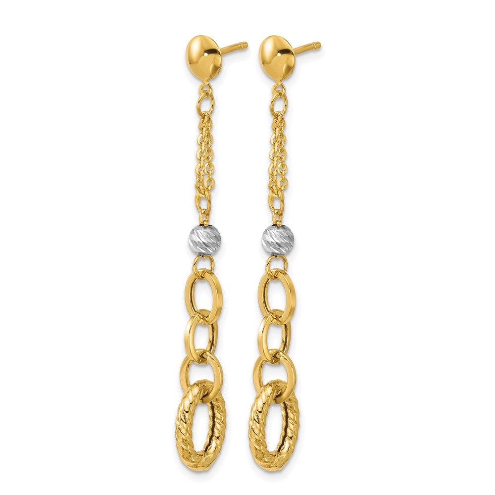14K Yellow & Rhodium Wht Rh Polish/Dia Cut/Twisted Post Dangle Earrings