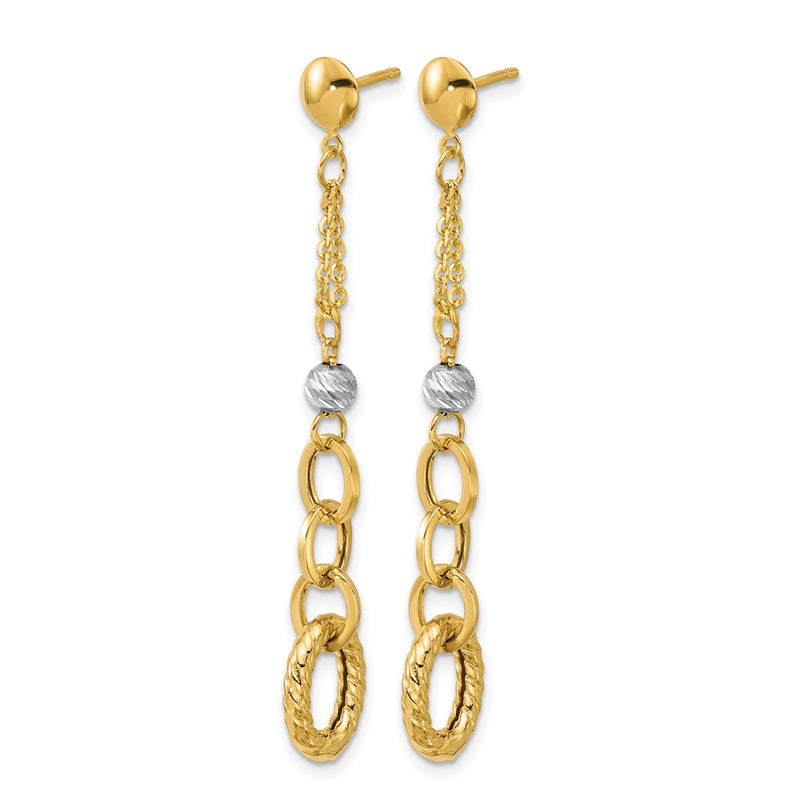 14K Yellow & Rhodium Wht Rh Polish/Dia Cut/Twisted Post Dangle Earrings