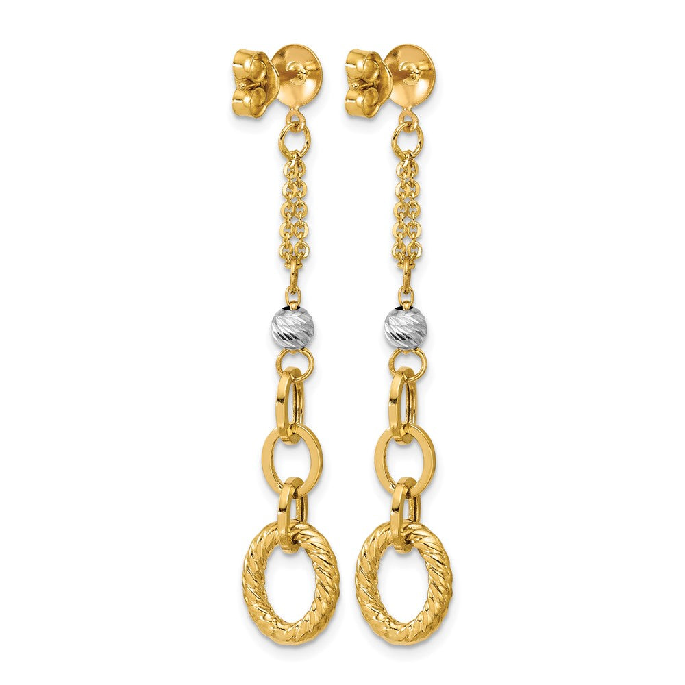 14K Yellow & Rhodium Wht Rh Polish/Dia Cut/Twisted Post Dangle Earrings