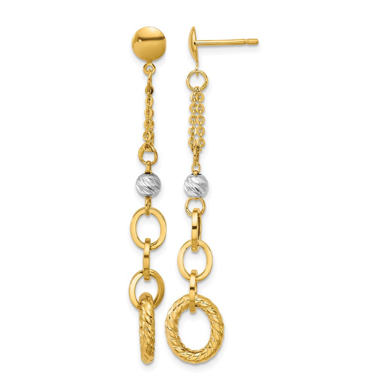 14K Yellow & Rhodium Wht Rh Polish/Dia Cut/Twisted Post Dangle Earrings
