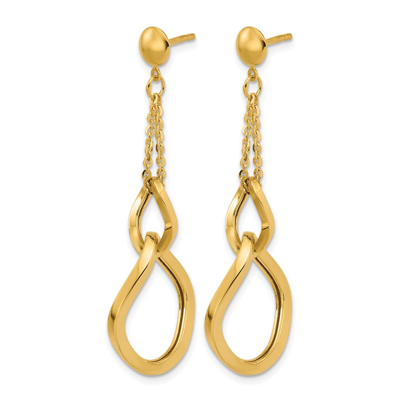 14K Yellow Gold Polished Fancy Contoured Link Post Dangle Earrings