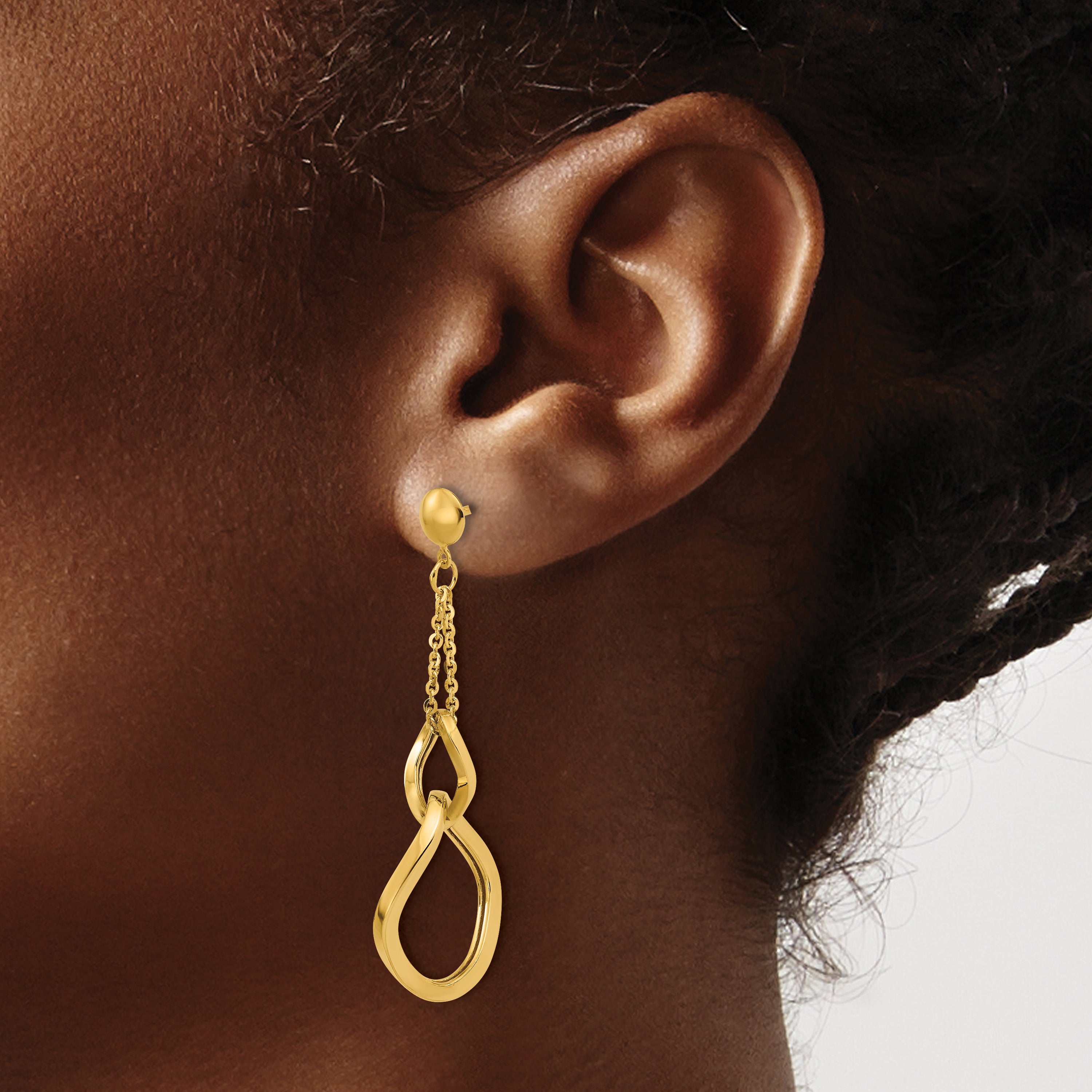 14K Yellow Gold Polished Fancy Contoured Link Post Dangle Earrings