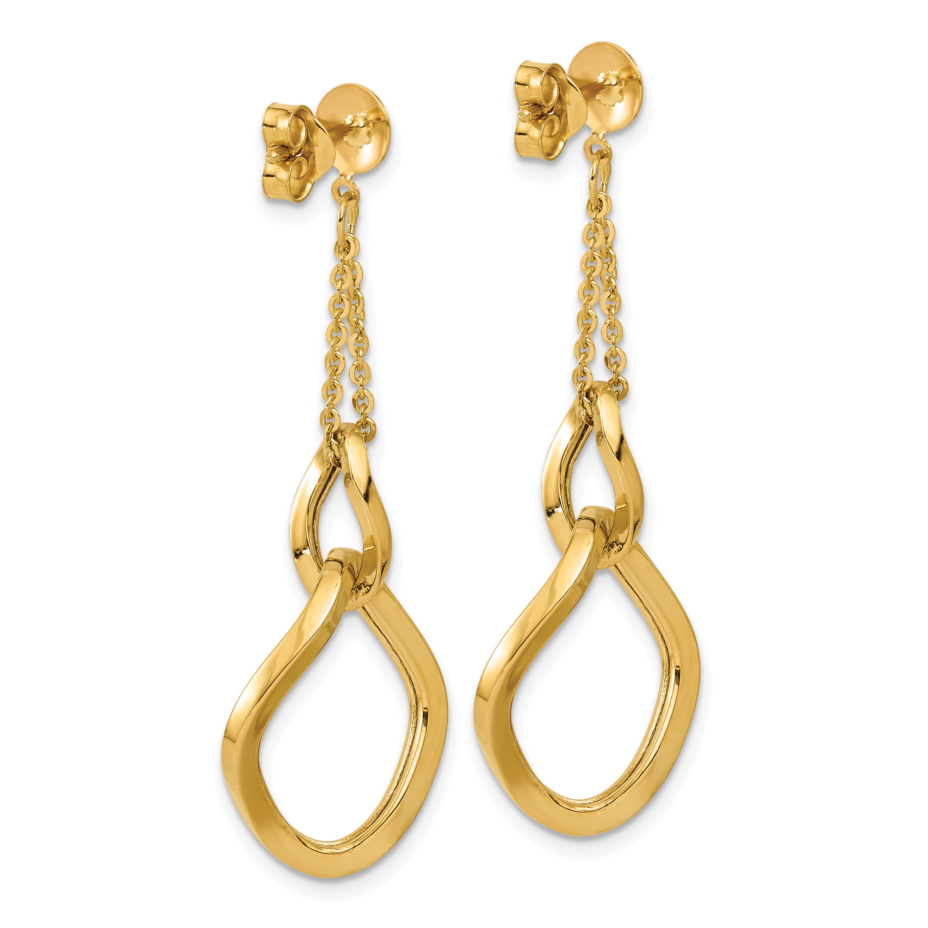 14K Yellow Gold Polished Fancy Contoured Link Post Dangle Earrings