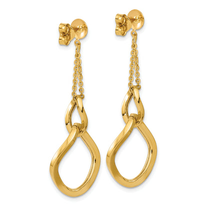 14K Yellow Gold Polished Fancy Contoured Link Post Dangle Earrings