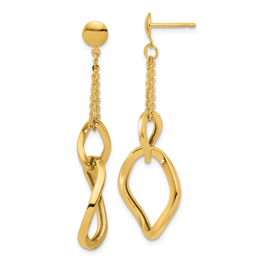 14K Yellow Gold Polished Fancy Contoured Link Post Dangle Earrings