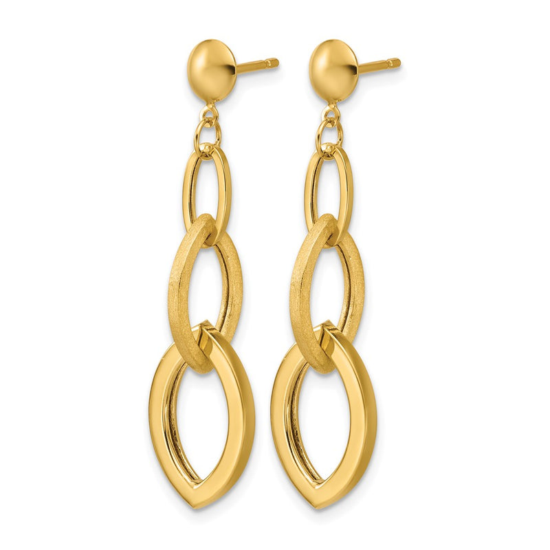 14K Yellow Gold Polished And Brushed Fancy Post Dangle Earrings