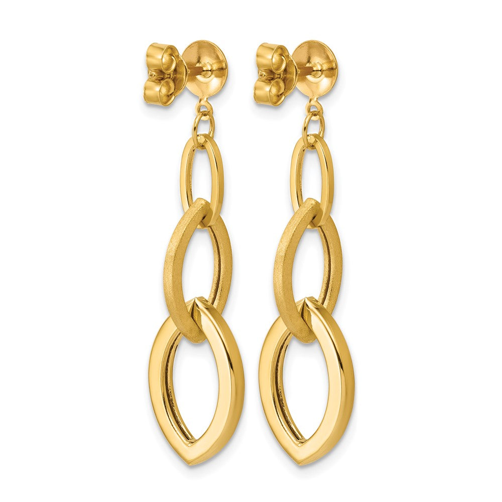 14K Yellow Gold Polished And Brushed Fancy Post Dangle Earrings