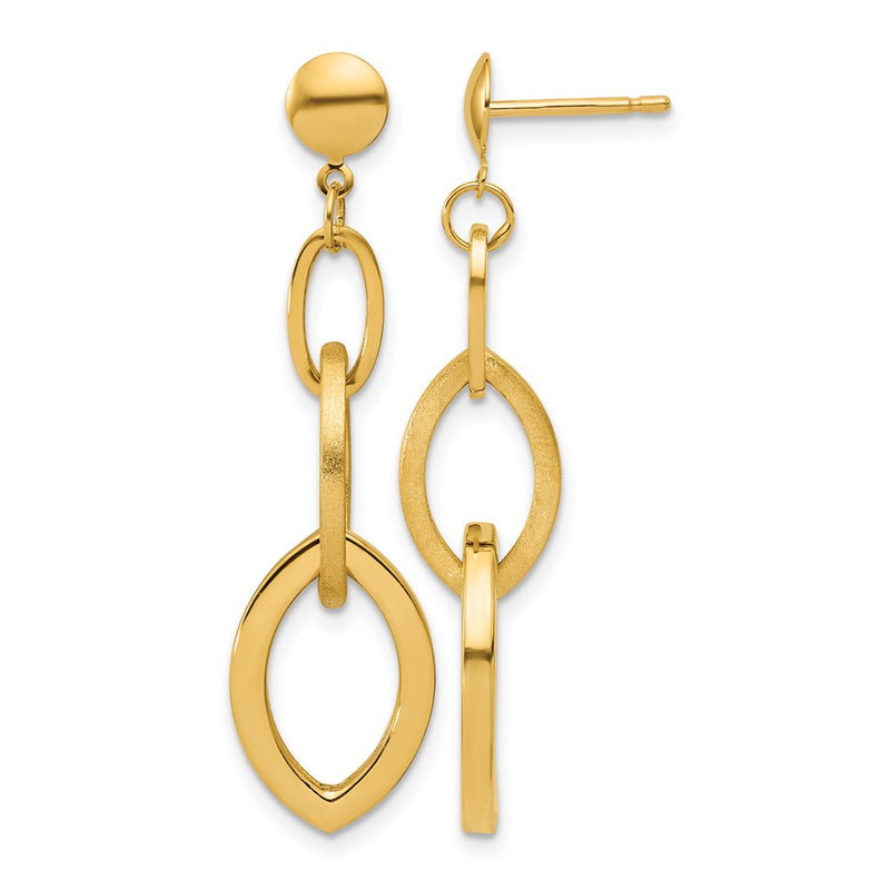 14K Yellow Gold Polished And Brushed Fancy Post Dangle Earrings