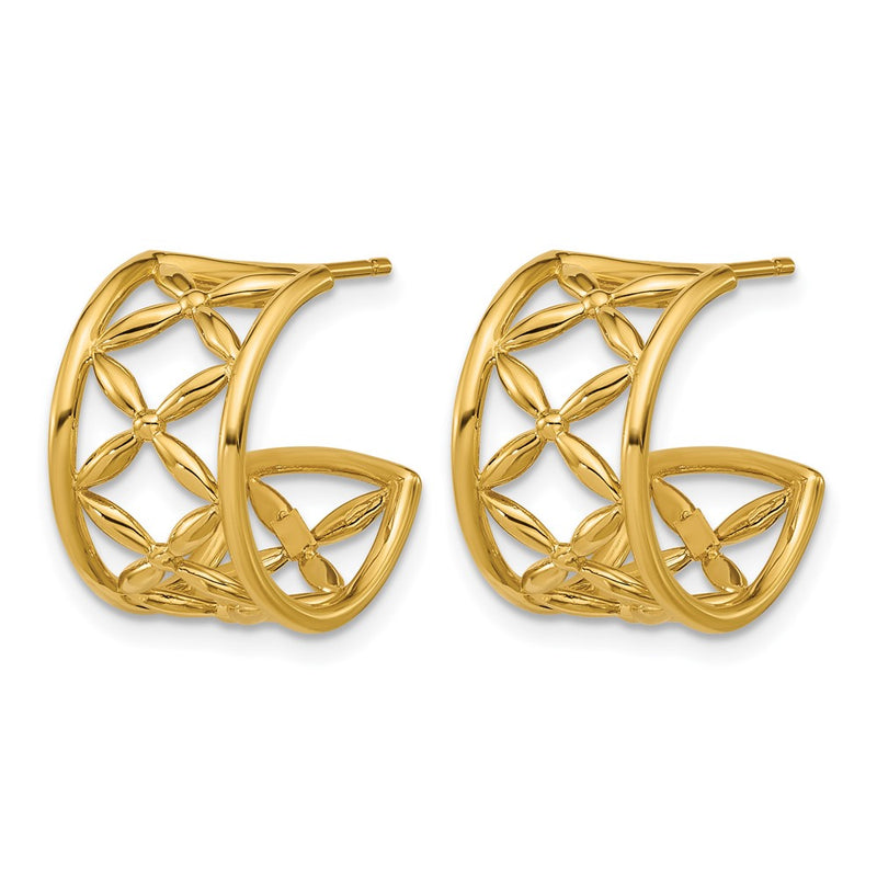 14K Yellow Gold Polished Criss Cross J Hoop Post Earrings
