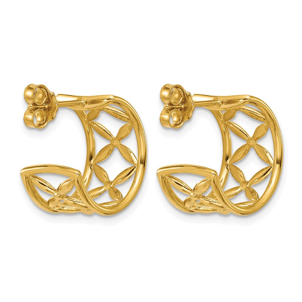 14K Yellow Gold Polished Criss Cross J Hoop Post Earrings